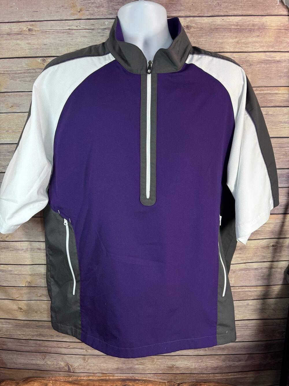 FootJoy Quarter Zip Purple White Gray Short Sleeve Jacket Size Large